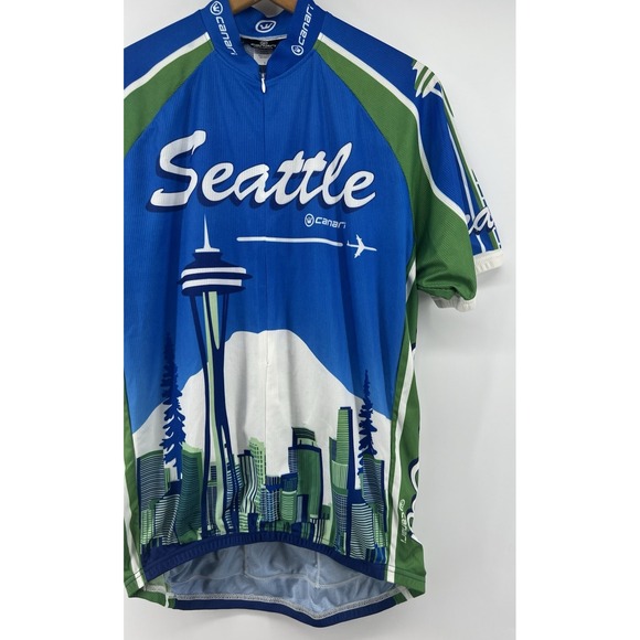 Canari Cycling Jersey Mens Large Seattle Blue Green White 1/2 Zip - Picture 5 of 7